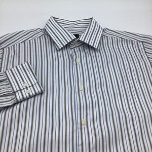 David Donahue Mens Trim Fit Long Sleeve Button‎ Up Shirt Striped Size 16.5 36/37